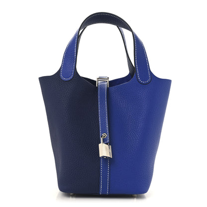 Hermes Taurillon Clemence Casaque Picotin Lock 18 PM Bleu Electrique Bleu Encre 1 of 13