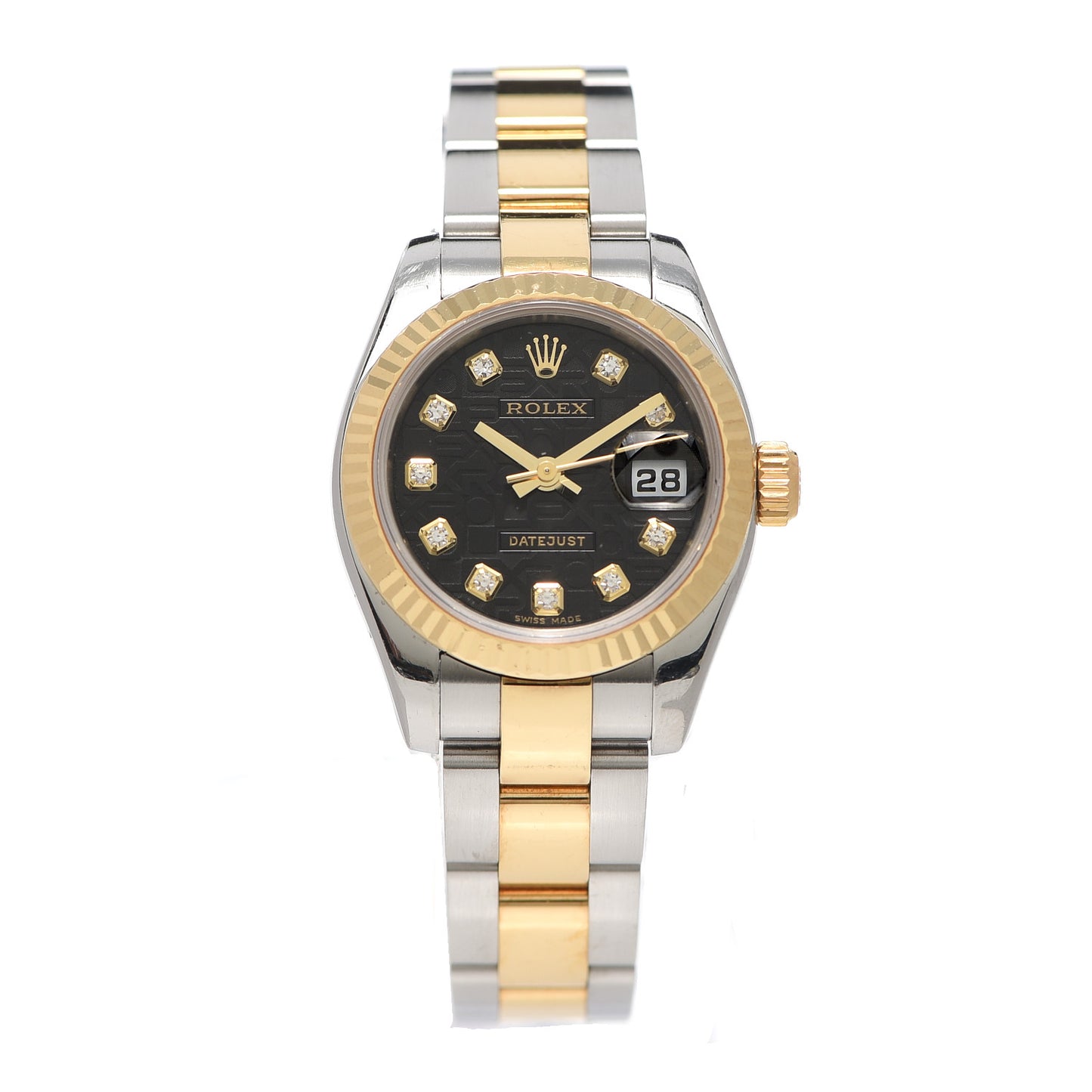 Stainless Steel 18K Yellow Gold Diamond 26mm Oyster Perpetual Datejust Watch Black 179173