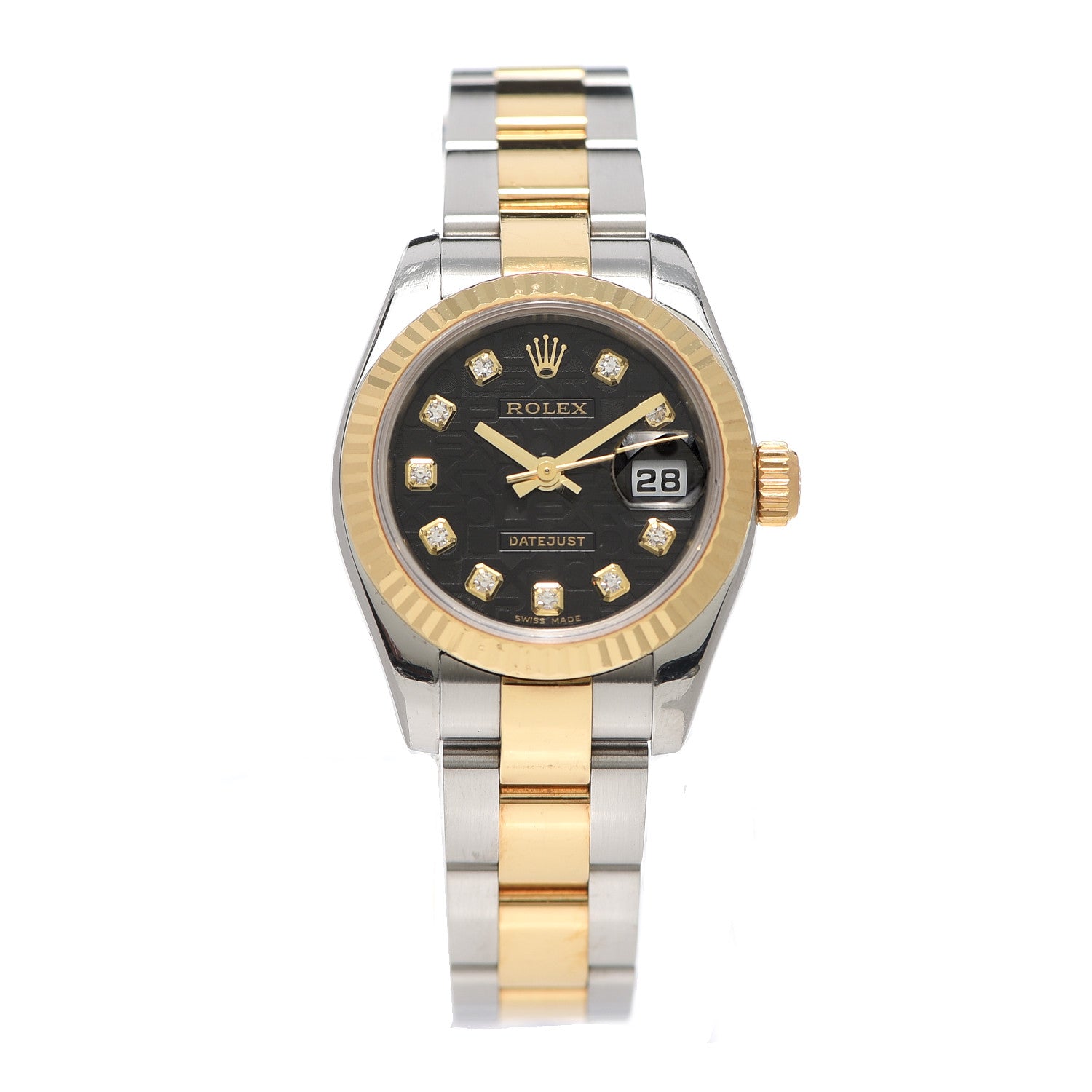 Rolex Stainless Steel 18K Yellow Gold Diamond 26mm Oyster Perpetual Datejust Watch Black 179173 1 of 6