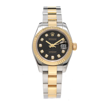 Rolex Stainless Steel 18K Yellow Gold Diamond 26mm Oyster Perpetual Datejust Watch Black 179173 1 of 6