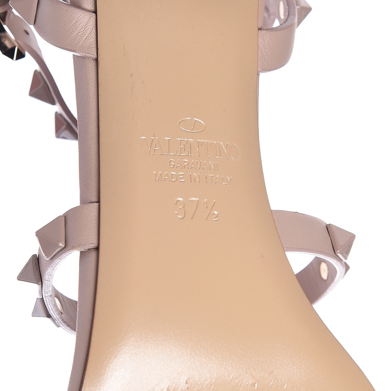 Valentino Garavani Calfskin Lacquered Monochrome Rockstud 60mm City Sandals 37.5 Poudre 7 of 9