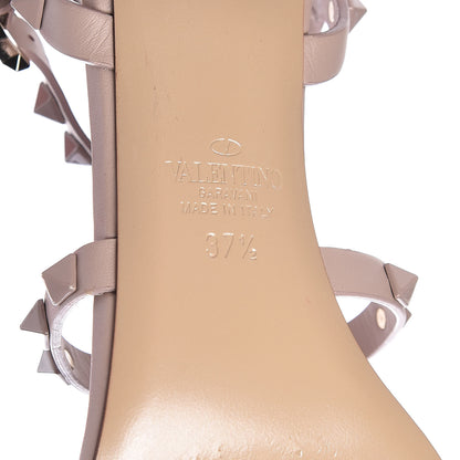 Valentino Garavani Calfskin Lacquered Monochrome Rockstud 60mm City Sandals 37.5 Poudre 7 of 9