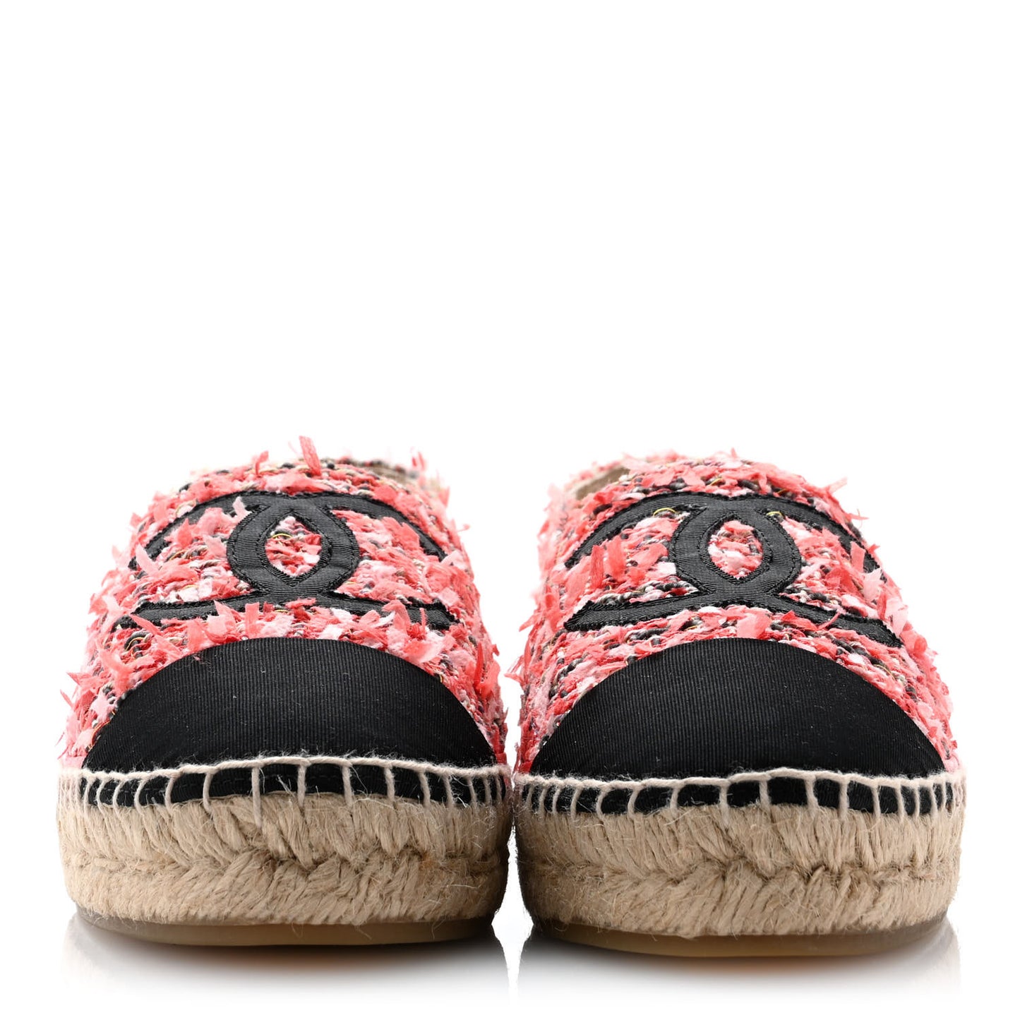 Tweed Grosgrain CC Espadrilles 38 Coral Red Pink Black