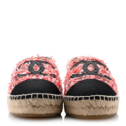 Chanel Tweed Grosgrain CC Espadrilles 38 Coral Red Pink Black 2 of 9