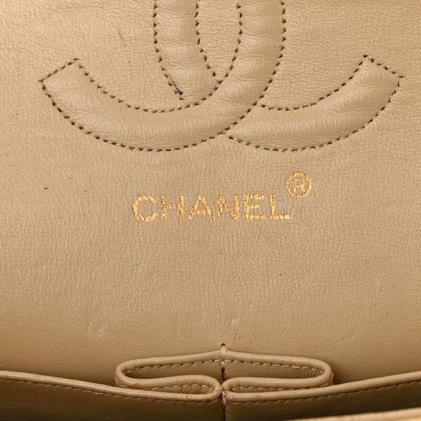 Lambskin Quilted Medium Double Flap Beige