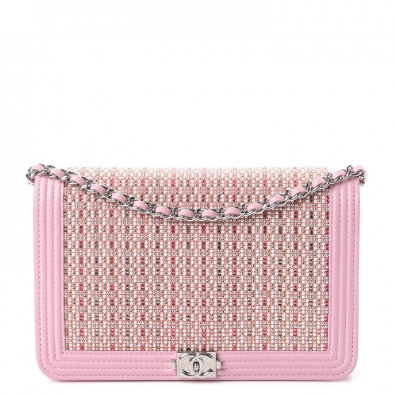 Chanel Calfskin Crystal Studded Boy Wallet On Chain WOC Pink 1 of 14