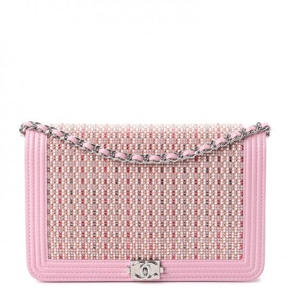 Chanel Calfskin Crystal Studded Boy Wallet On Chain WOC Pink 1 of 14