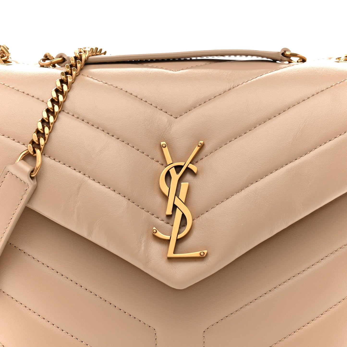 Calfskin Y Quilted Monogram Small Loulou Chain Satchel Dark Beige