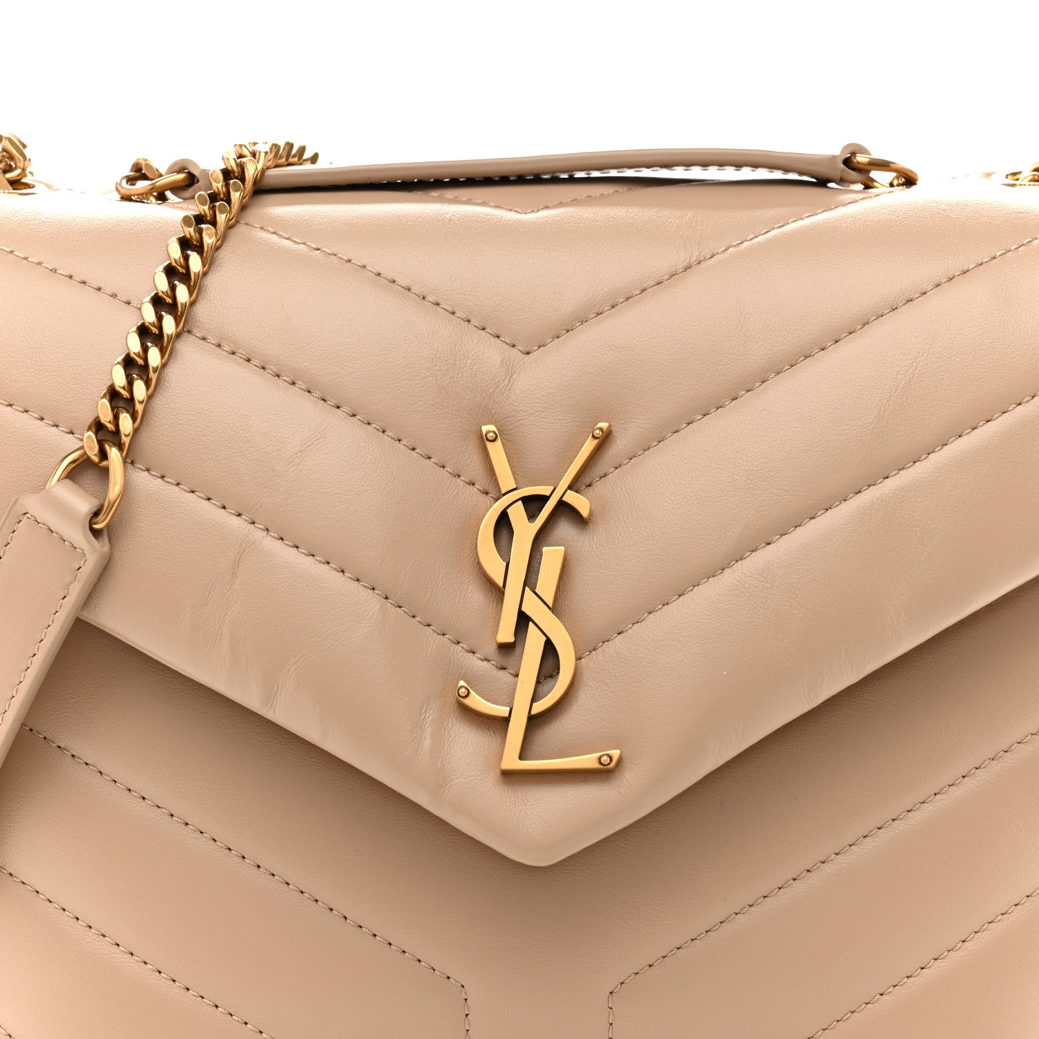 Saint Laurent Calfskin Y Quilted Monogram Small Loulou Chain Satchel Dark Beige 8 of 13