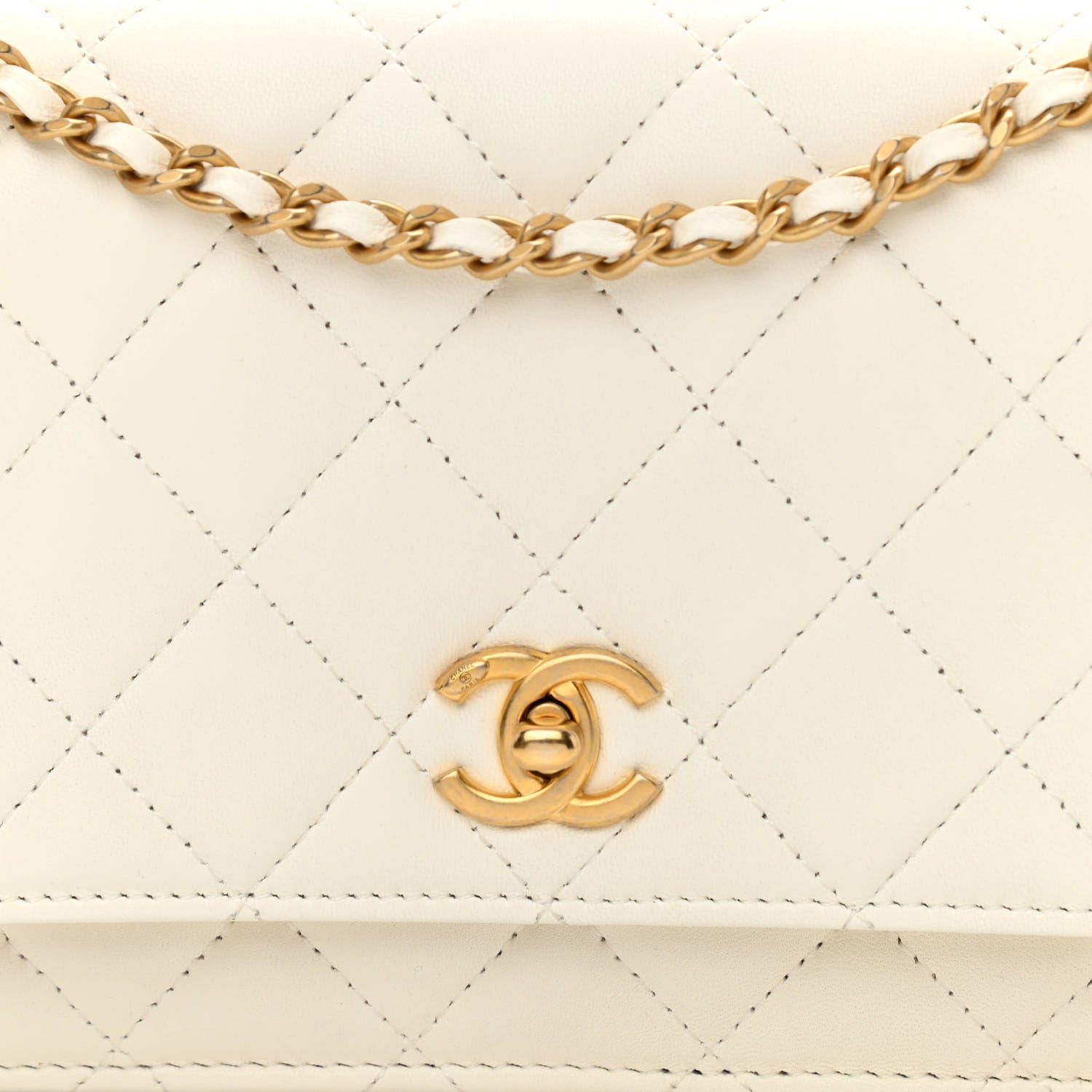 Chanel Lambskin Quilted CC Pearl Crush Wallet on Chain WOC White 19 of 24