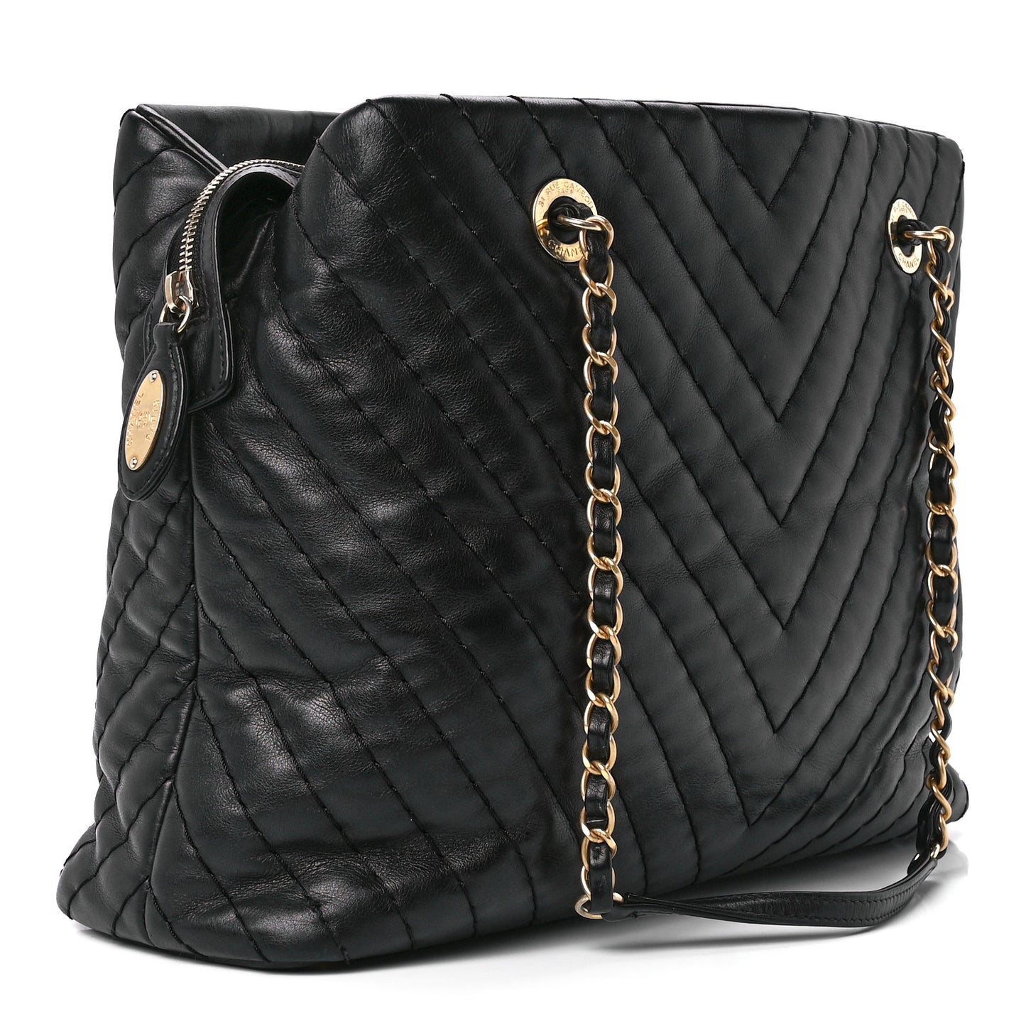 Calfskin Chevron Quilted Surpique Tote Black