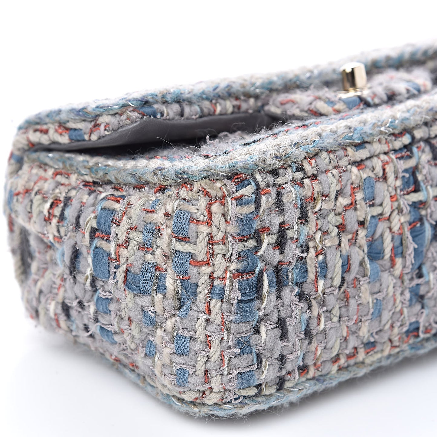 Tweed Quilted Mini Square Flap Bag Blue