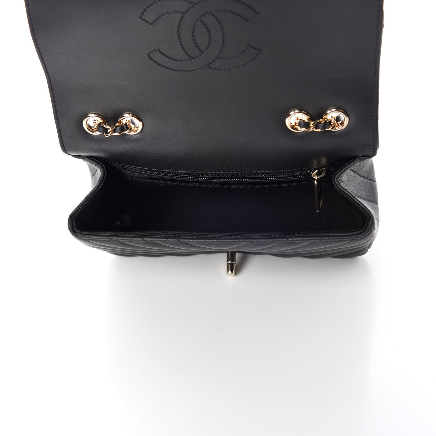 Calfskin Chevron Quilted Mini Statement Flap Black