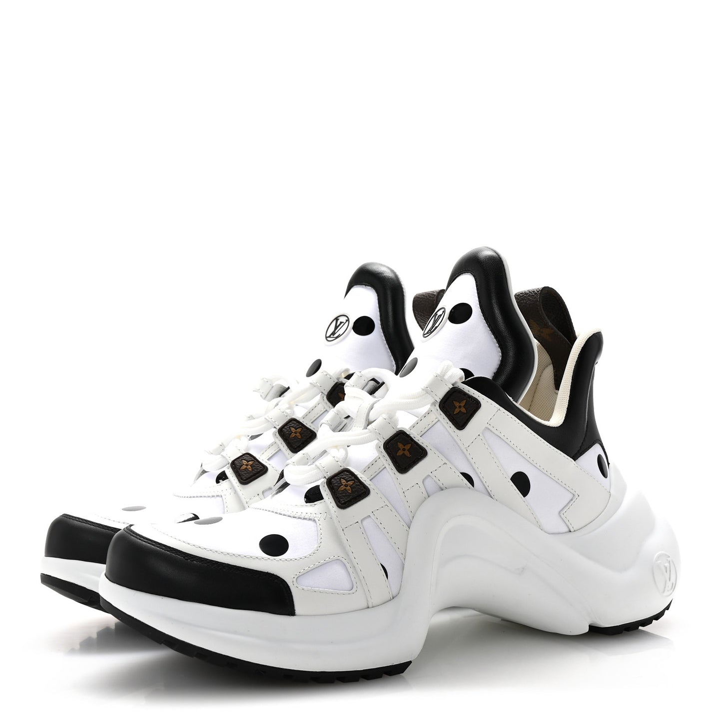 Calfskin Satin Printed Polka Dot Monogram LV Archlight Sneakers 40 Black White