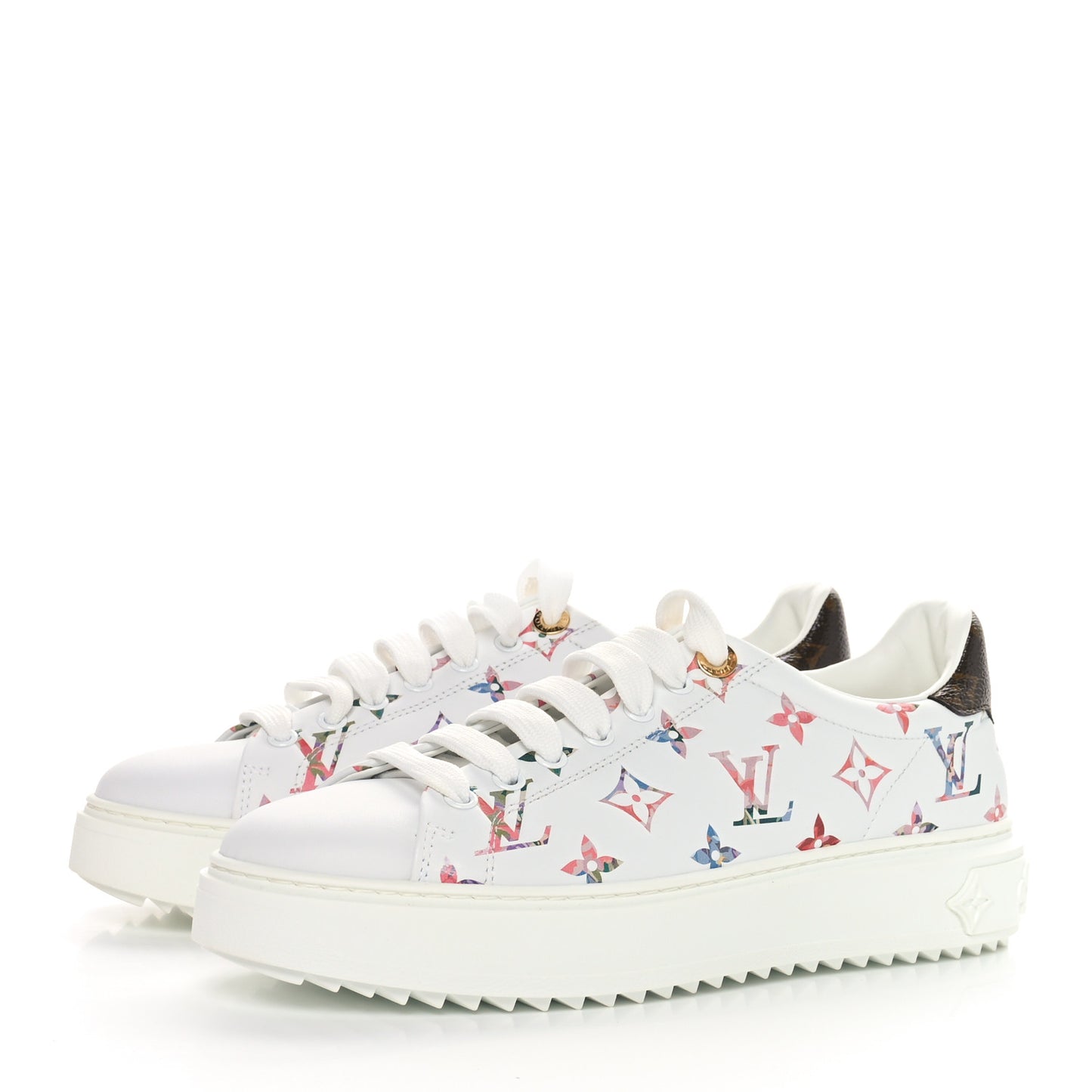 Lambskin Embossed Floral Monogram Time Out Sneakers 39 White