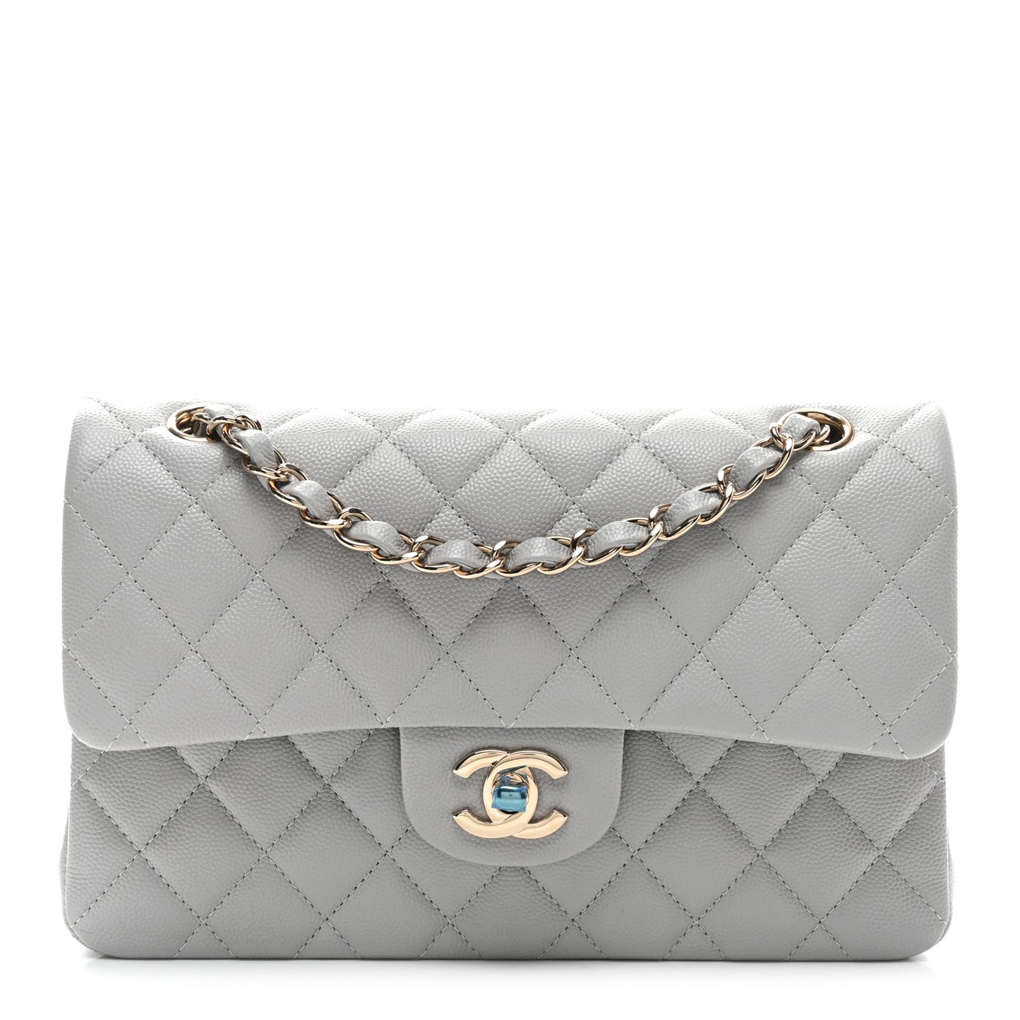 Caviar Quilted Small Double Flap Grey