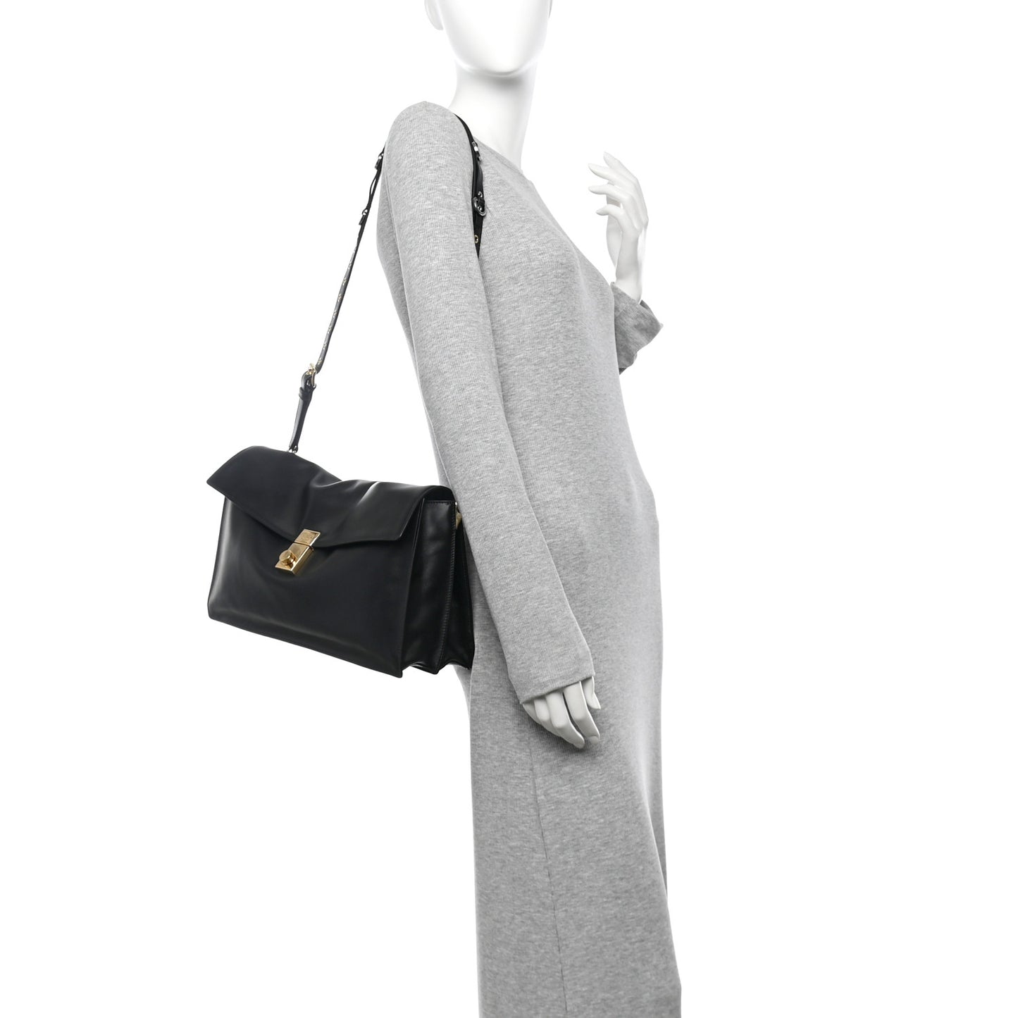 Calfskin Large Soft Sound Shoulder Bag Black