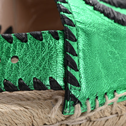 Gucci Metallic Nappa Embroidered Double G Espadrille Slingback Sandals 35 Green 10 of 17