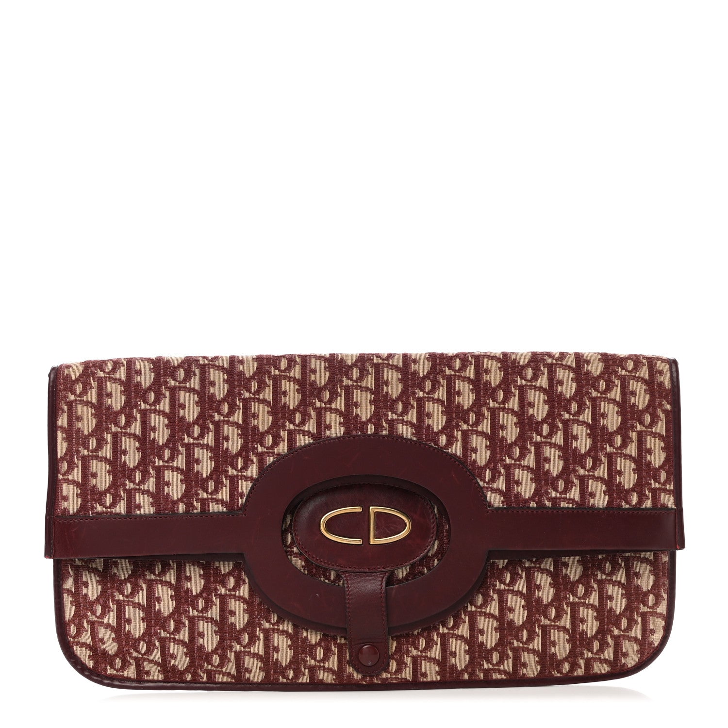 Christian Dior Oblique Fold Over Clutch Burgundy 1 of 6
