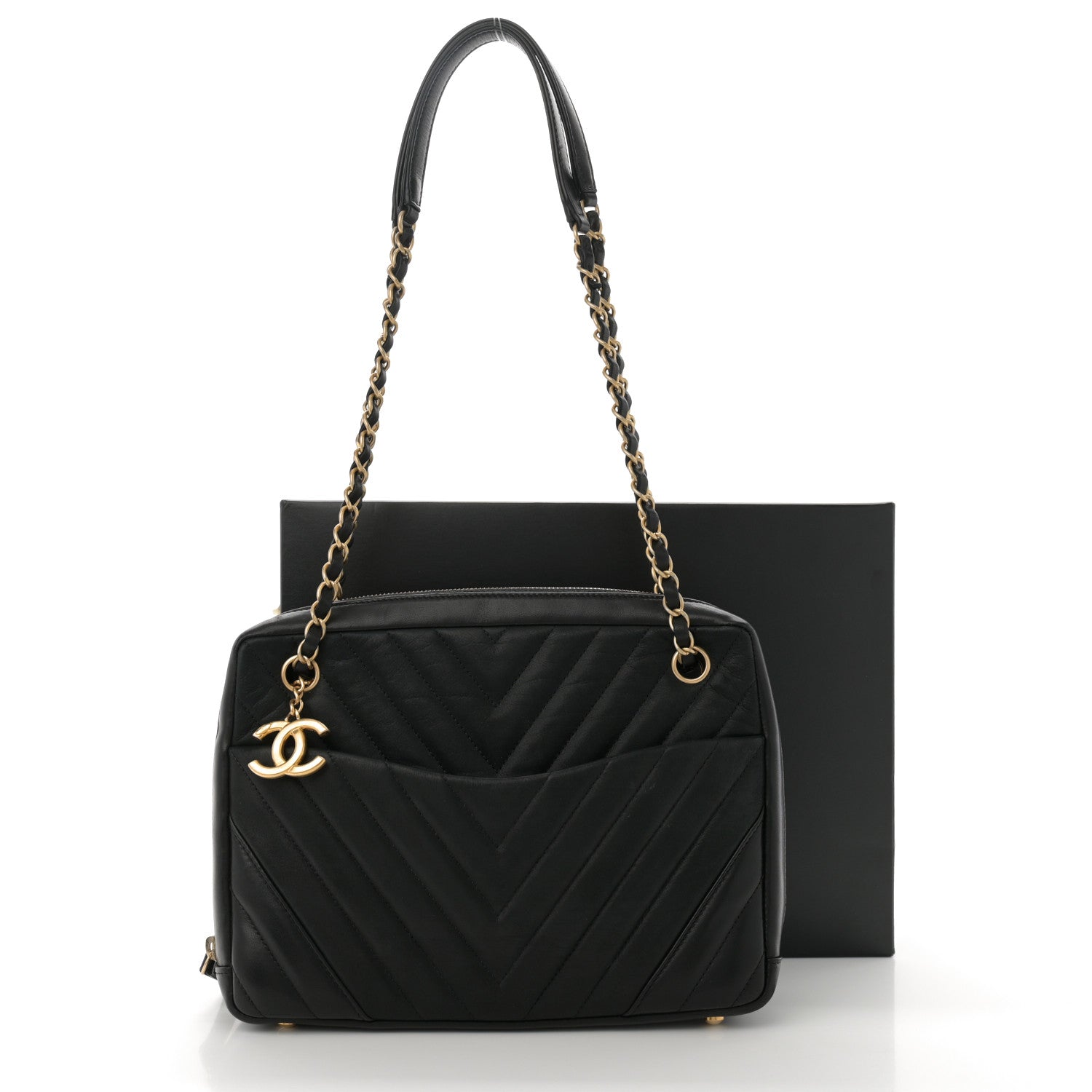 Chanel Iridescent Calfskin Lambskin Chevron Quilted Camera Case Black 12 of 12