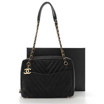 Chanel Iridescent Calfskin Lambskin Chevron Quilted Camera Case Black 12 of 12