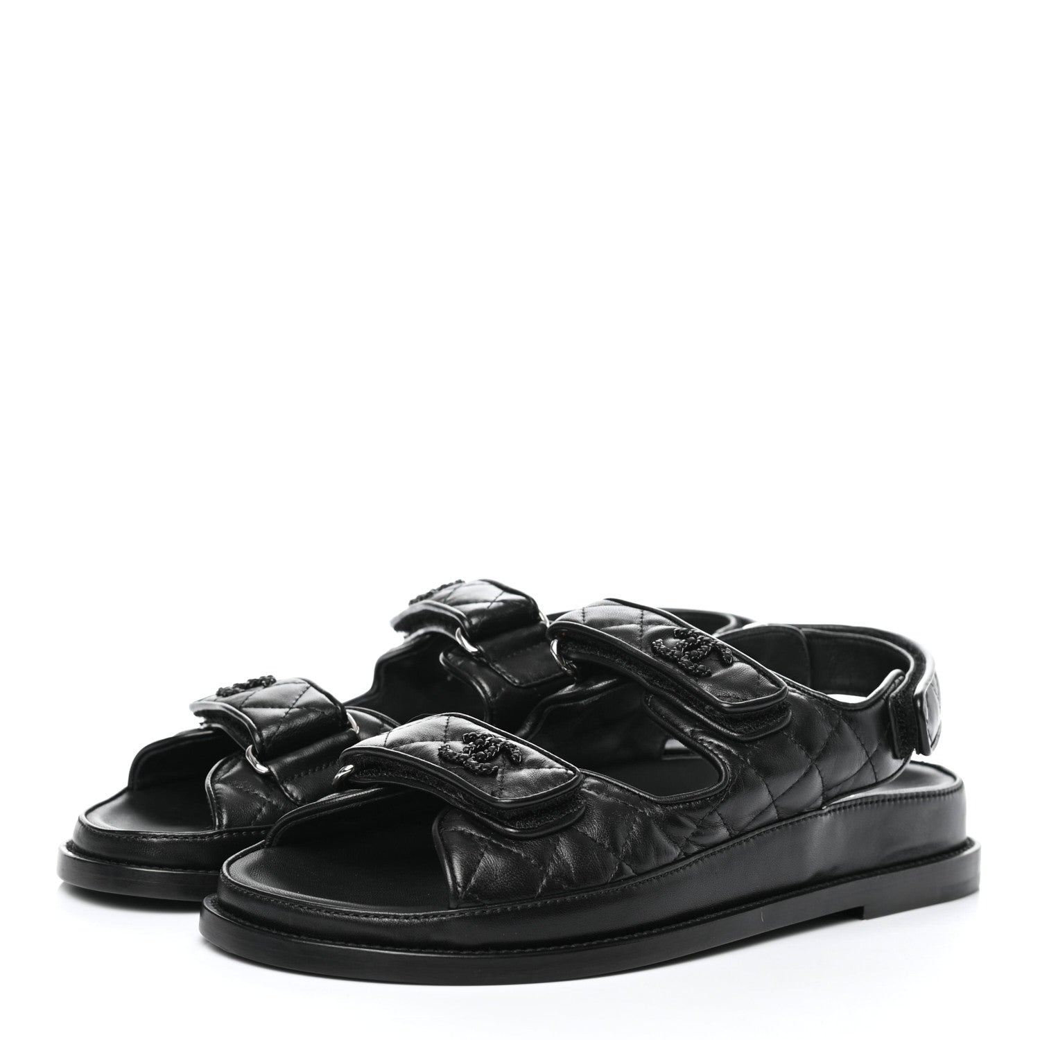 Chanel Lambskin Velcro Dad Sandals 38.5 Black 3 of 9