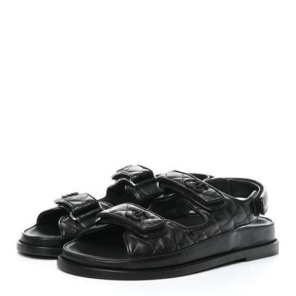 Chanel Lambskin Velcro Dad Sandals 38.5 Black 3 of 9