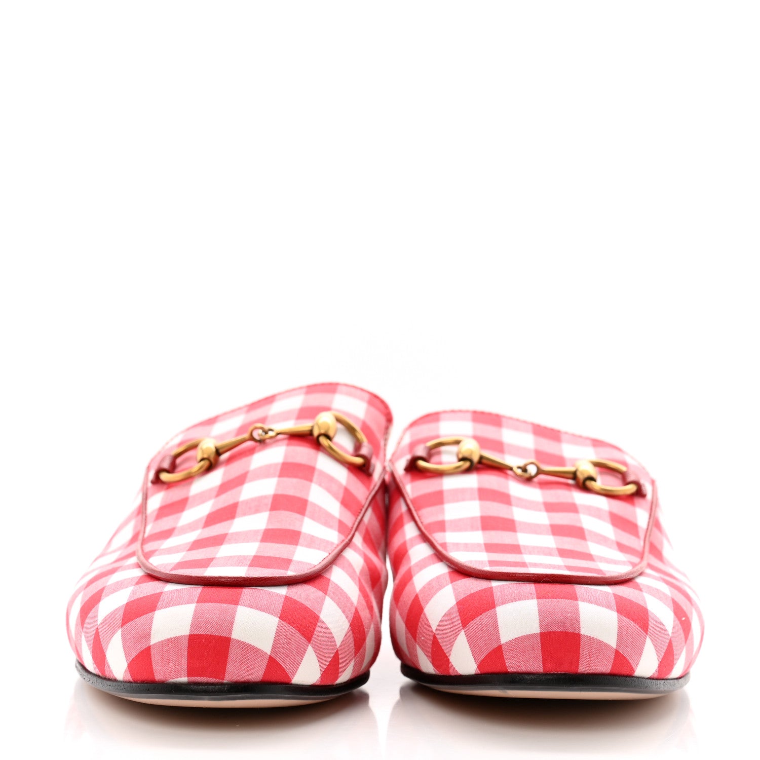 Gucci Cotton Gingham Womens Princetown Slippers 36.5 White Red 3 of 9