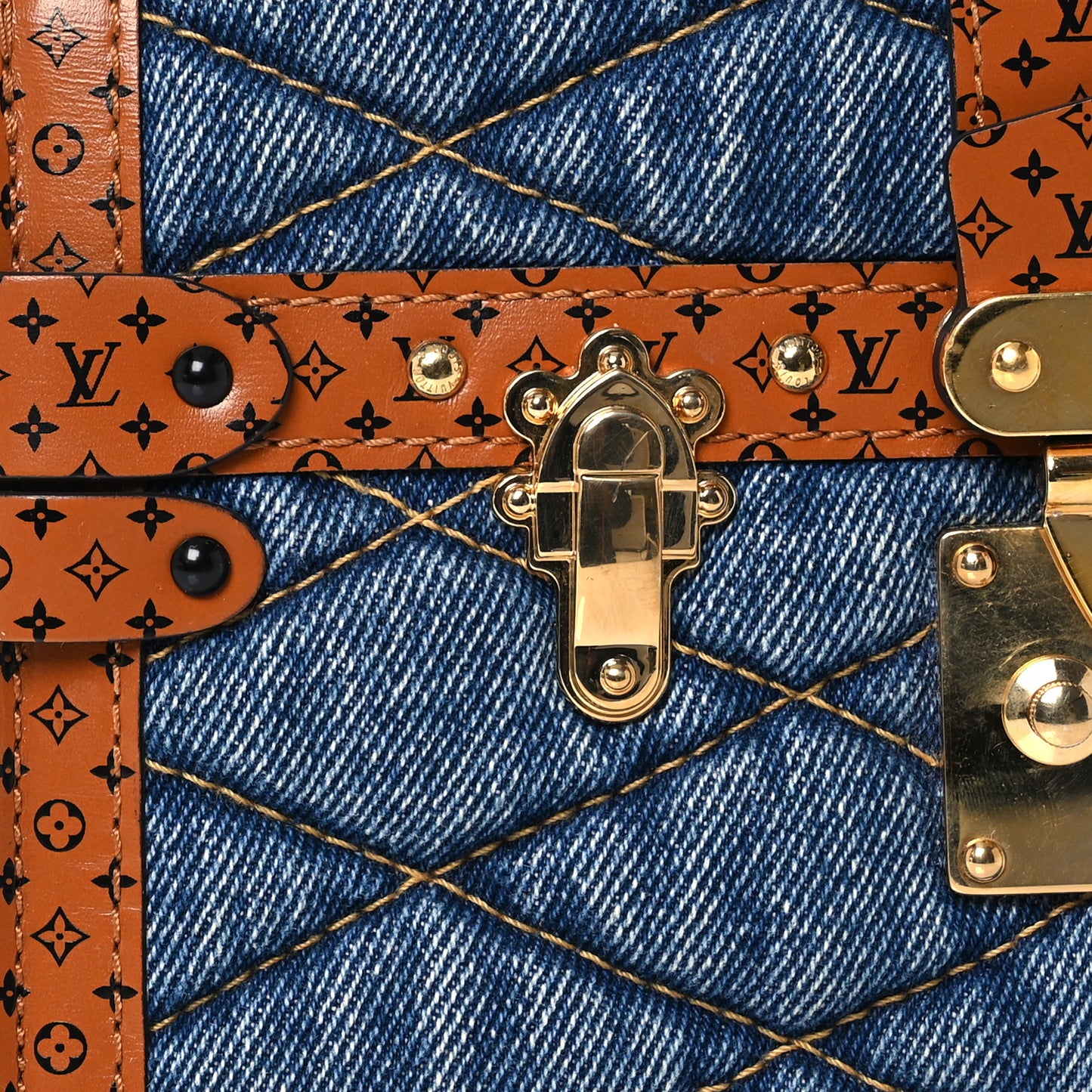 Denim Calfskin Malletage Trunk Clutch Light Blue