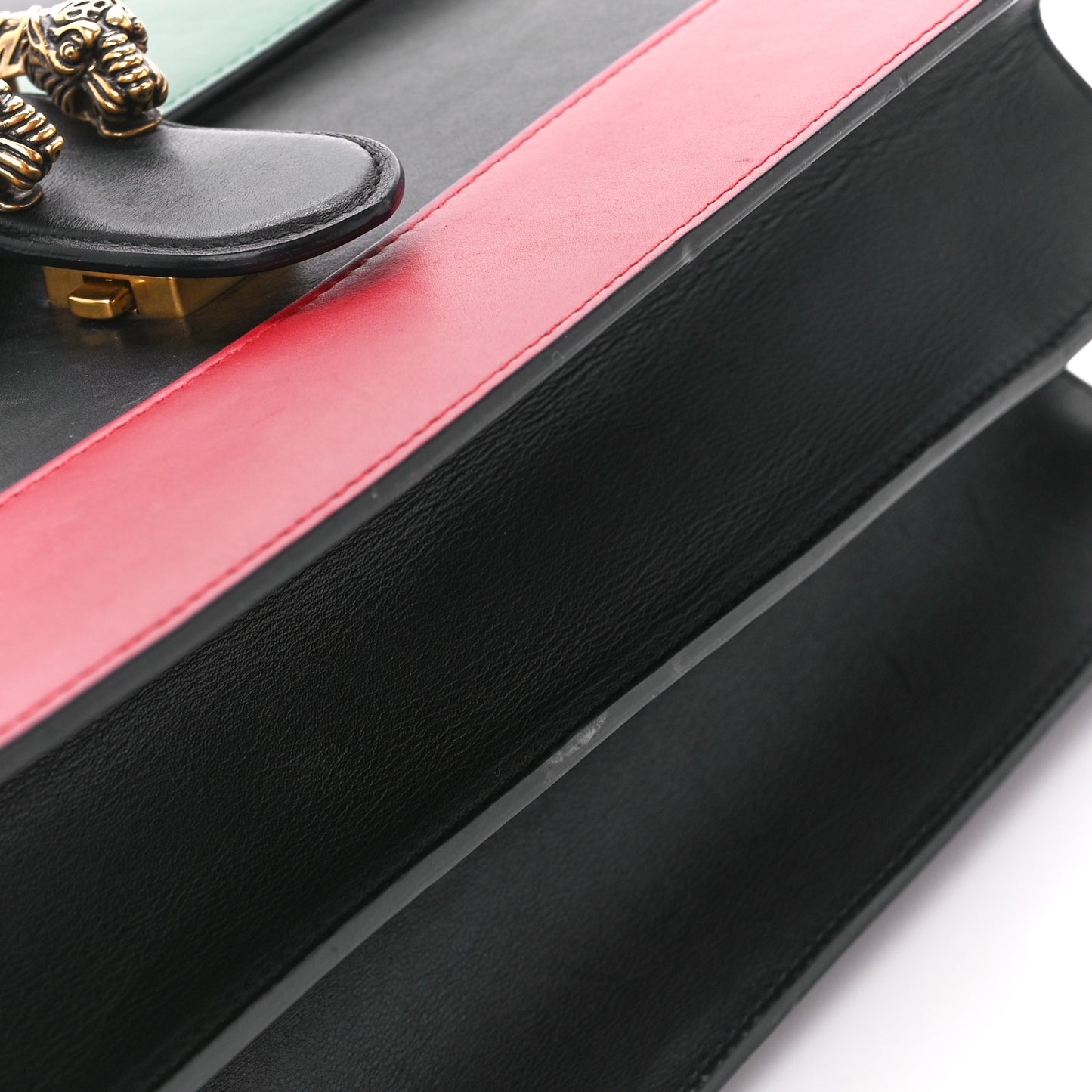 Calfskin Bamboo Web Large Dionysus Top Handle Bag Black Bright Evergreen Hibiscus Red