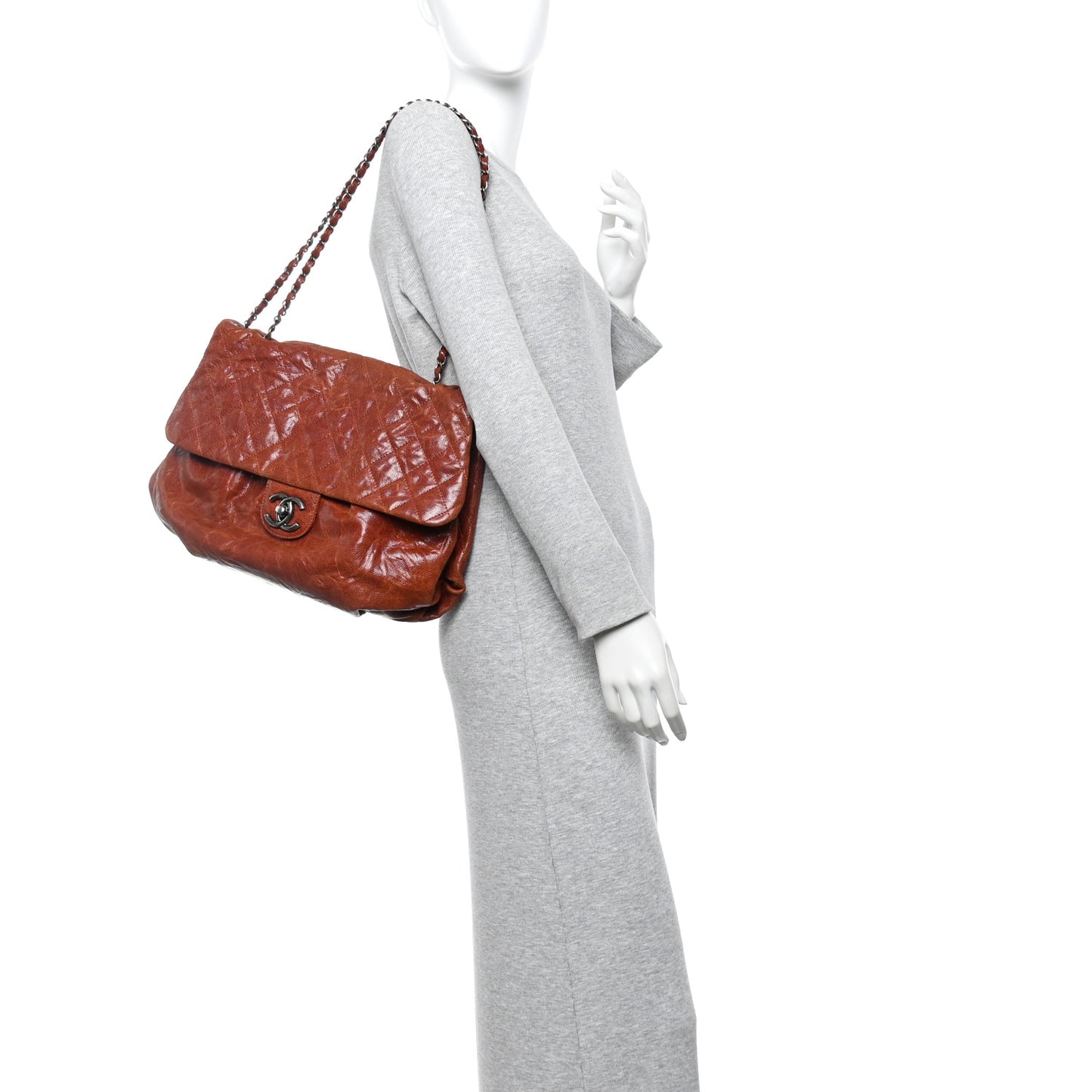 Crumpled Caviar Quilted Maxi Elastic Flap Light Brown