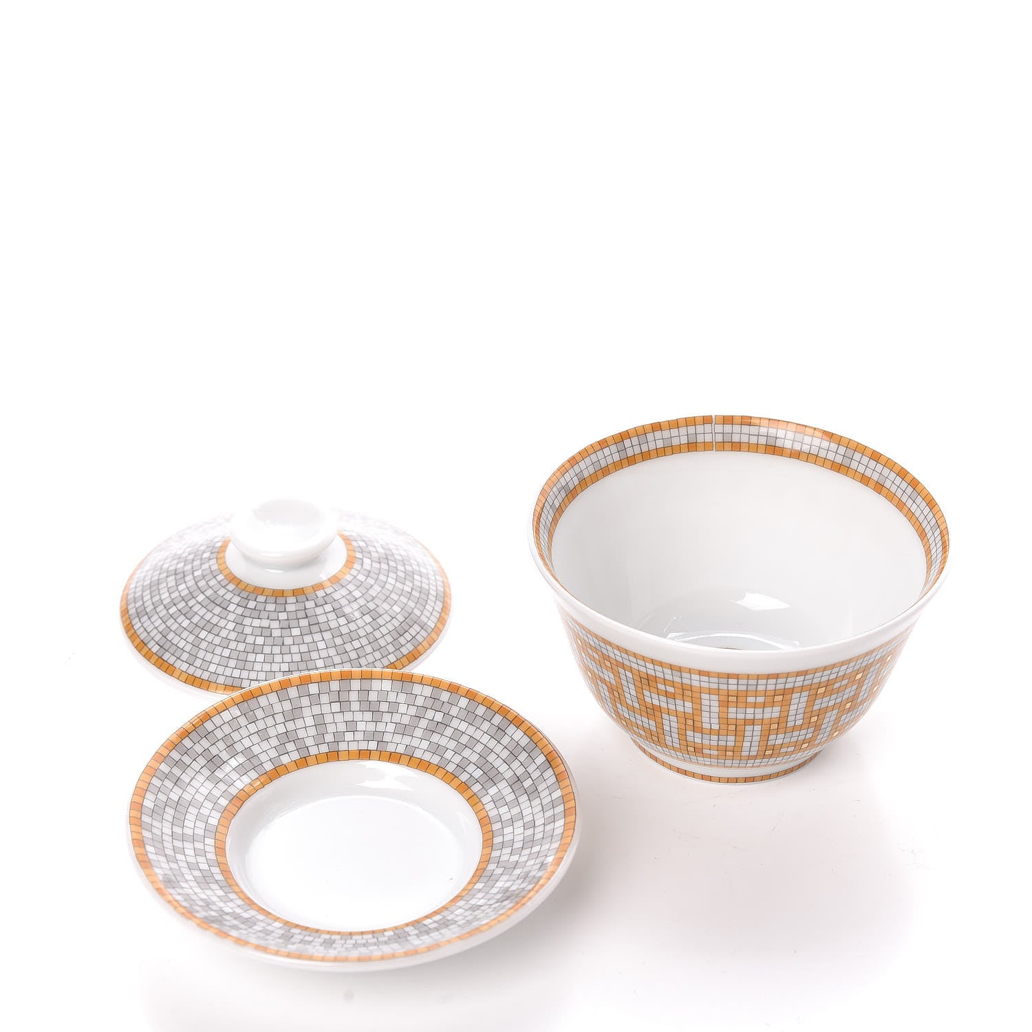 Hermes Porcelain Mosaique Au 24 Porcelain Tea Cup with Lid and Saucer 3 of 5