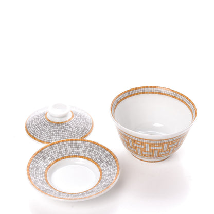 Hermes Porcelain Mosaique Au 24 Porcelain Tea Cup with Lid and Saucer 3 of 5