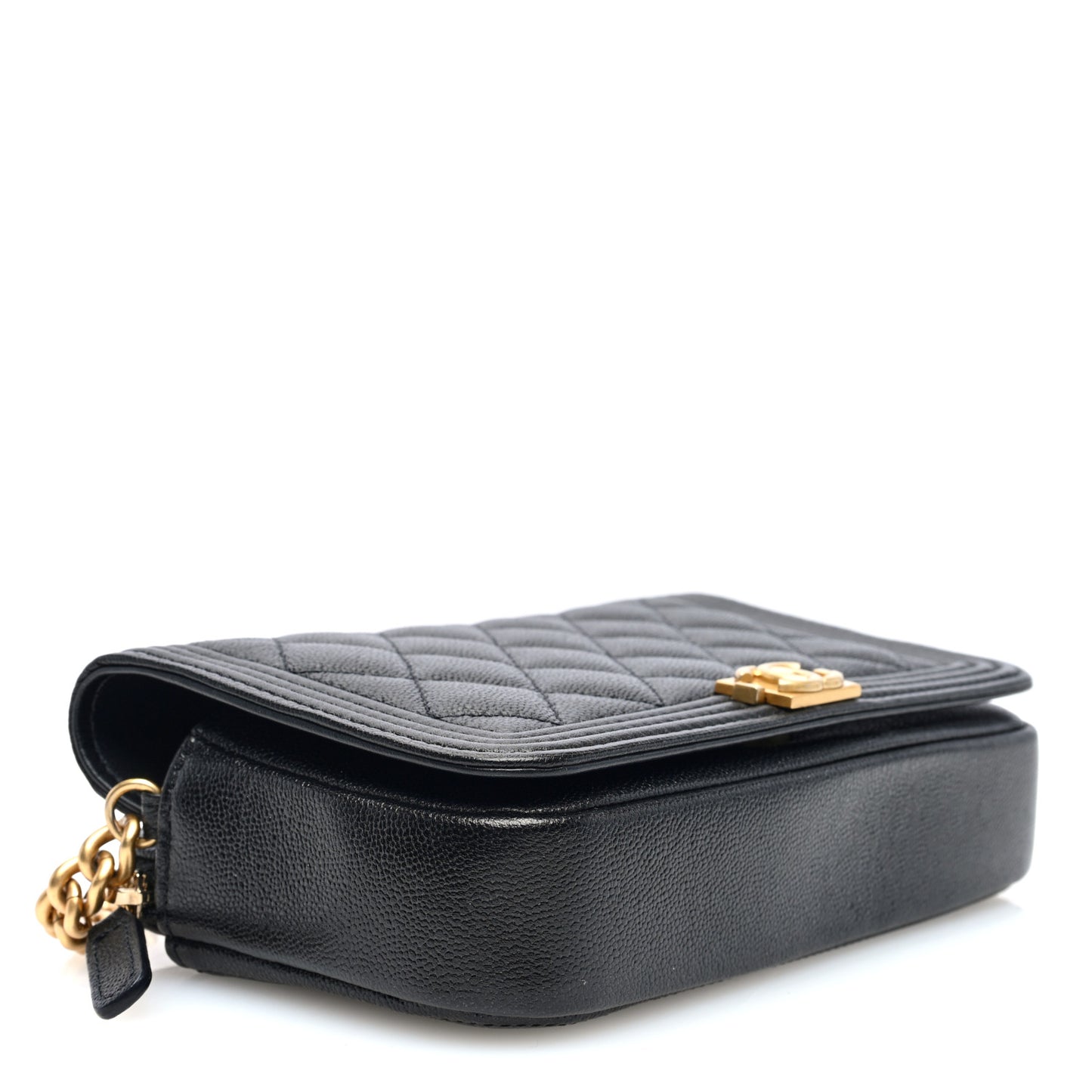 Caviar Quilted Boy Phone Holder Wallet On Chain Black