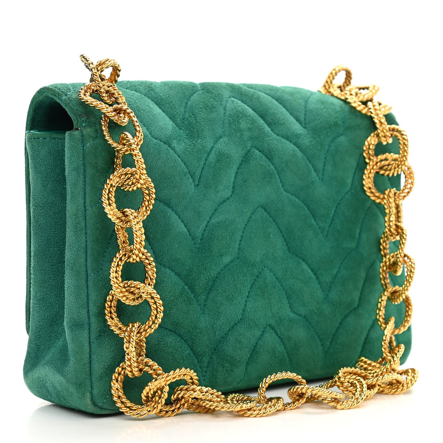 Suede Gripoix Quilted Flap Green