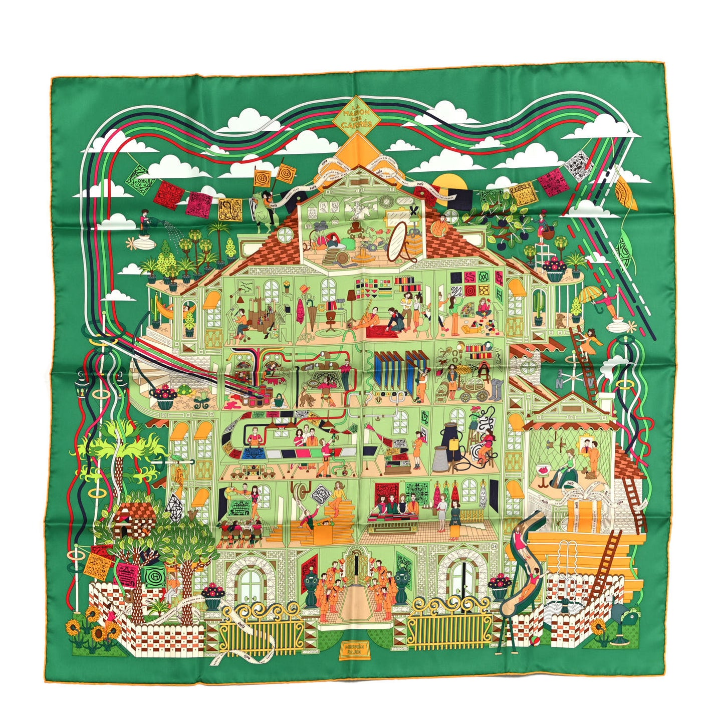 Silk Maison Des Carres Scarf 90 Vert Soleil Beige