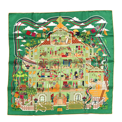 Hermes Silk Maison Des Carres Scarf 90 Vert Soleil Beige 1 of 5