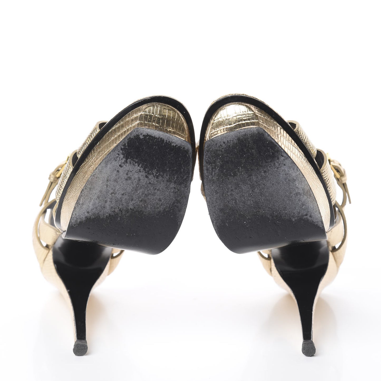 Metallic Calfskin Lizard Embossed Tribute 105 Platform Sandals 41 Gold
