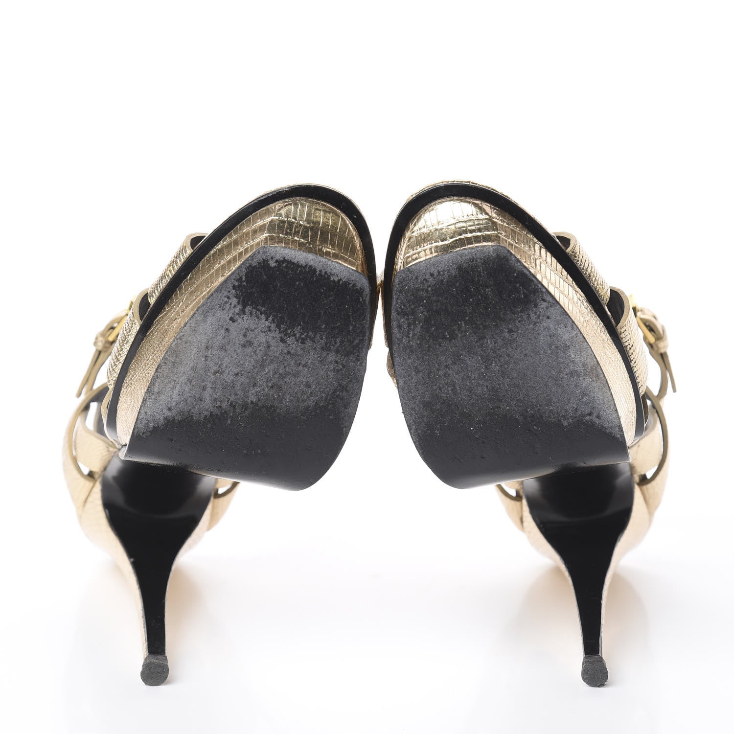 Saint Laurent Metallic Calfskin Lizard Embossed Tribute 105 Platform Sandals 41 Gold 7 of 7