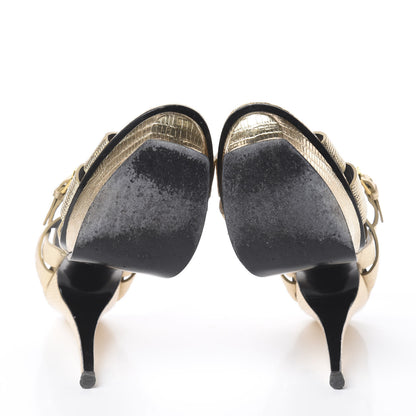 Saint Laurent Metallic Calfskin Lizard Embossed Tribute 105 Platform Sandals 41 Gold 7 of 7