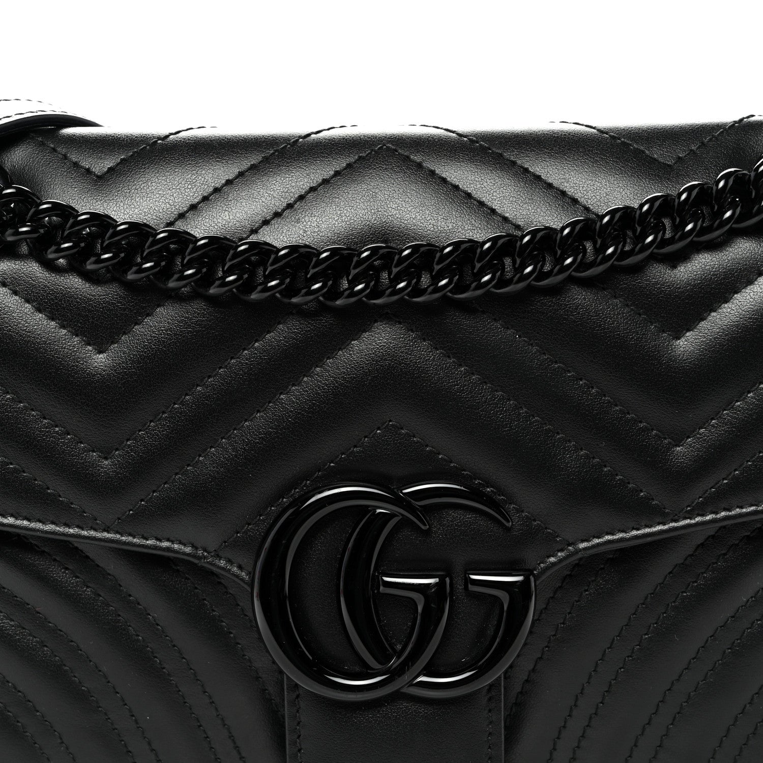 Gucci Calfskin Matelasse Monochrome Small GG Marmont Shoulder Bag Black 8 of 10