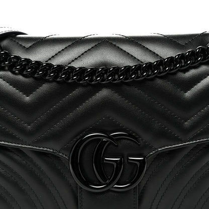Gucci Calfskin Matelasse Monochrome Small GG Marmont Shoulder Bag Black 8 of 10