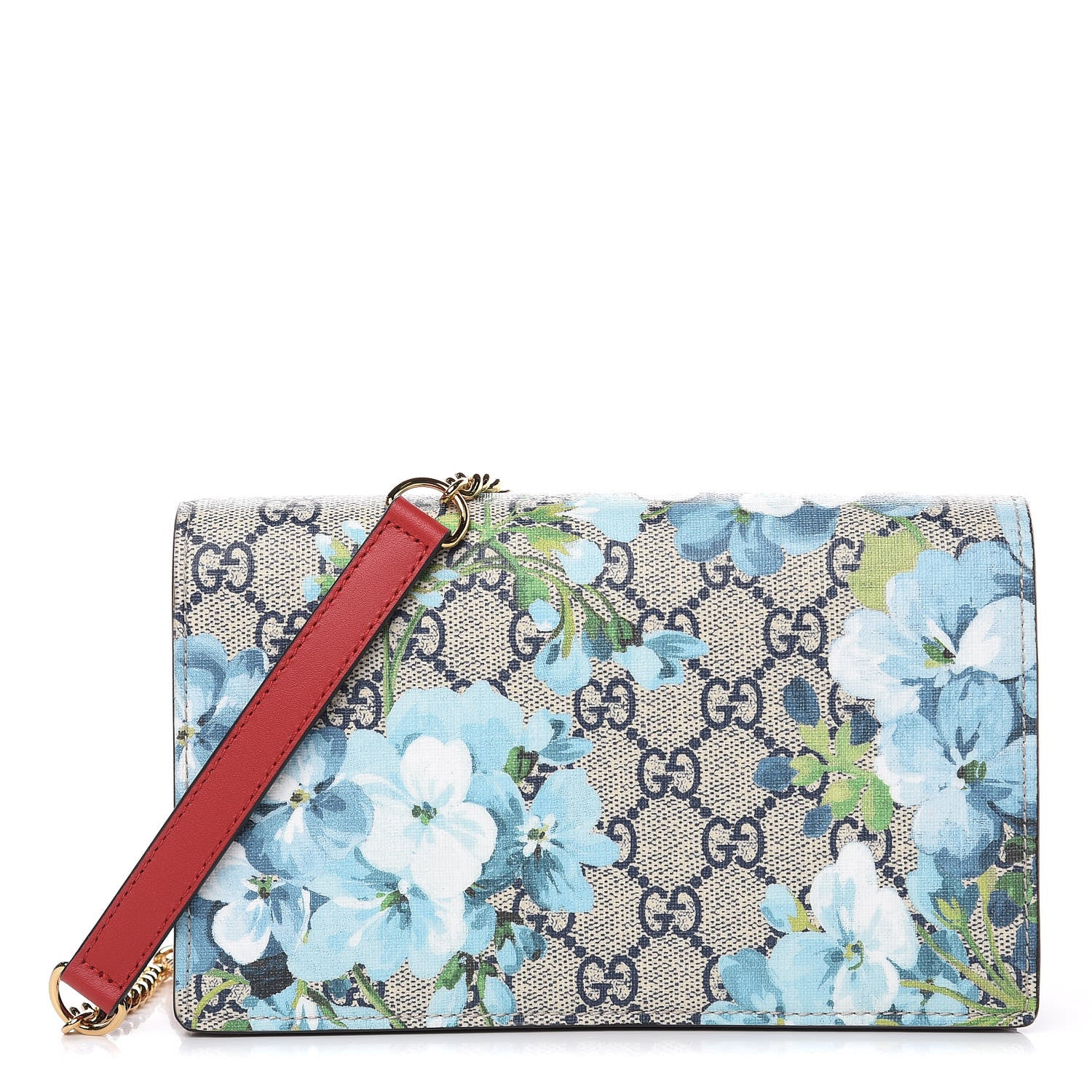 Gucci GG Supreme Monogram Blooms Chain Wallet Blue 1 of 10