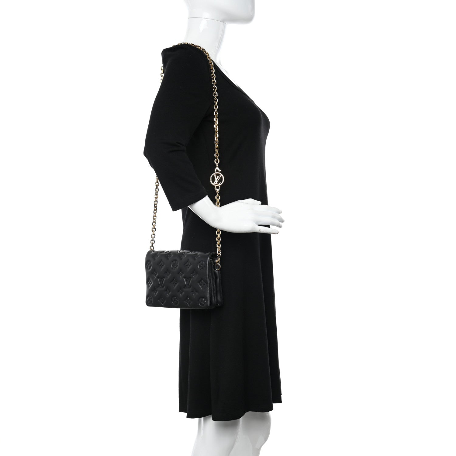 Louis Vuitton Lambskin Embossed Monogram Pochette Coussin Black 2 of 9