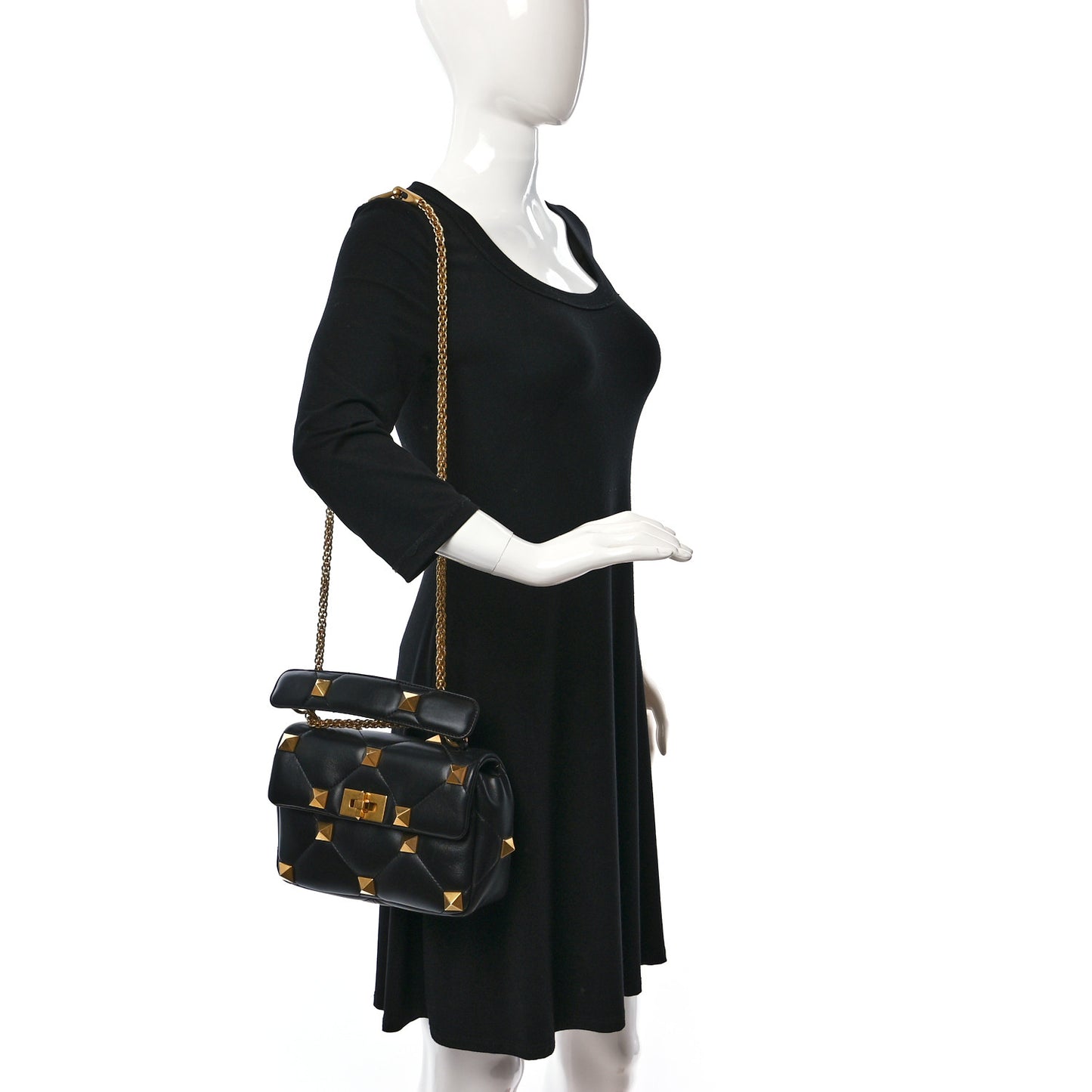 Nappa Medium Roman Stud Shoulder Bag Black