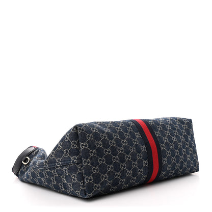 Gucci Denim GG Monogram Web Large Giglio Tote Blue 5 of 11