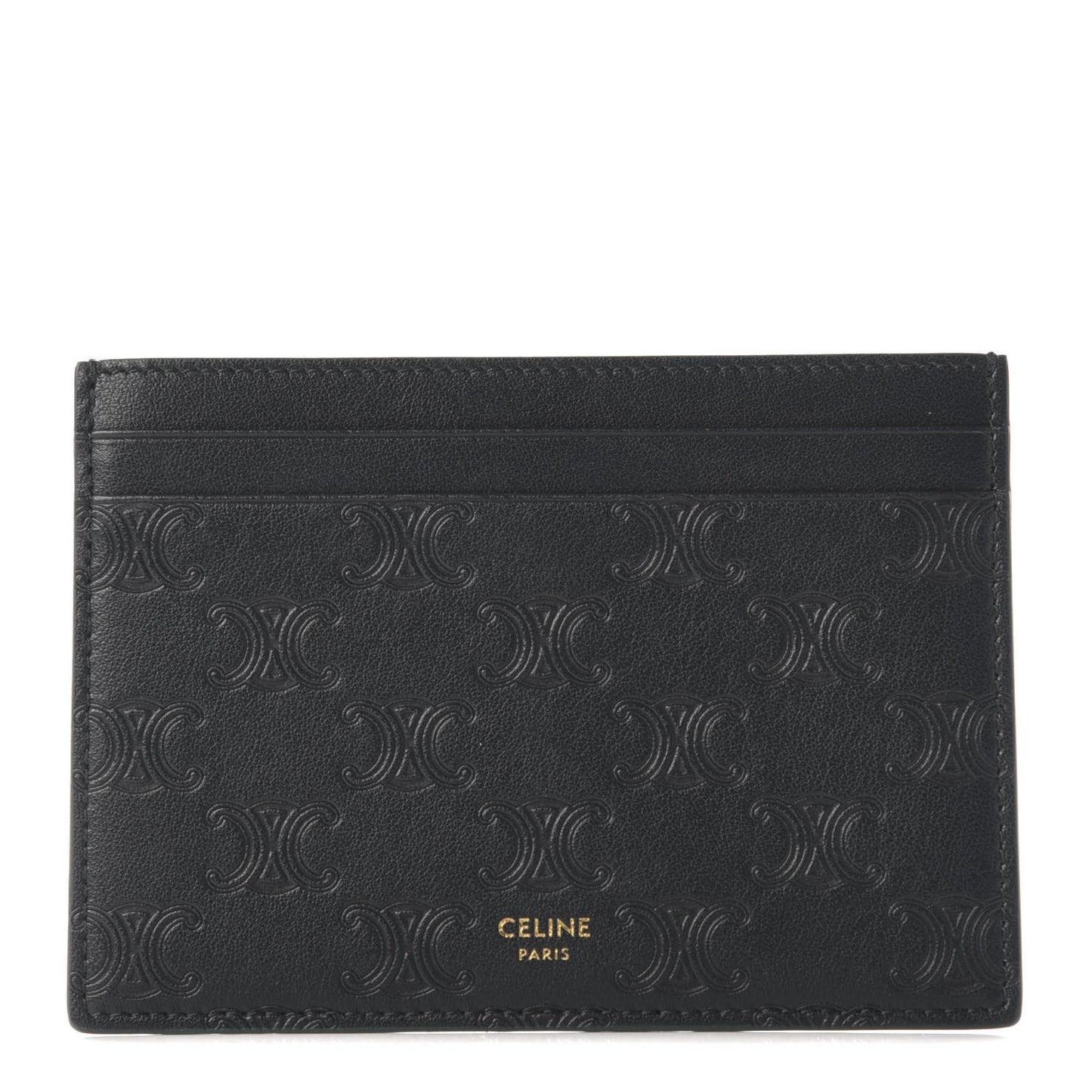 Smooth Calfskin Triomphe Embossed Card Holder Black