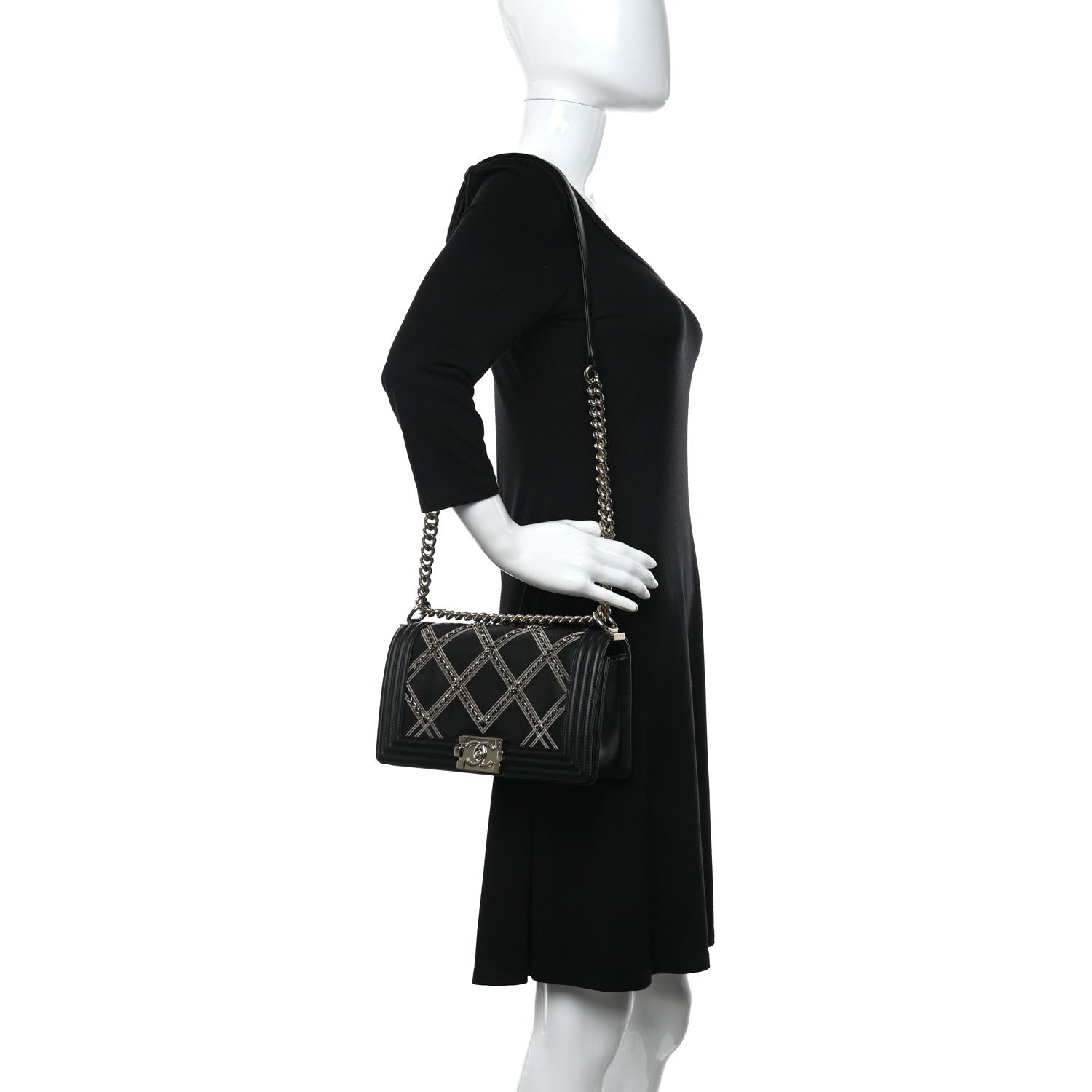 Chanel Calfskin Quilted Medium Chain Boy Flap Black 2 of 11
