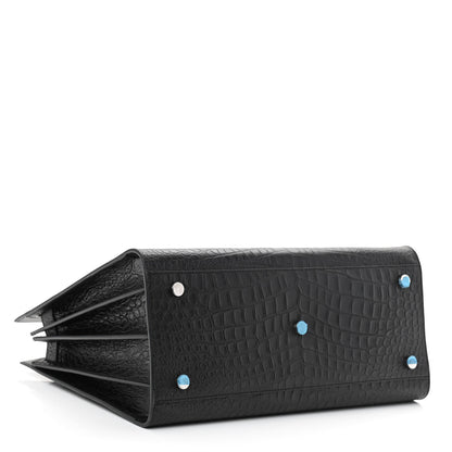 Saint Laurent Calfskin Crocodile Embossed Small Sac de Jour Black 4 of 10