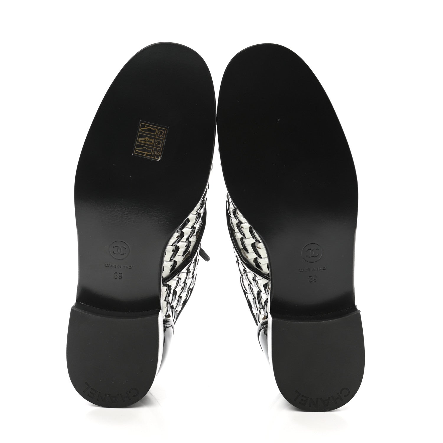 Chanel Lambskin Braided Patent CC Lace Up Oxfords 39 Black White 5 of 9